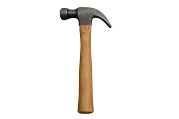 Claw hammer with wooden handle, construction tool for carpentry, repair, and building on transparent background