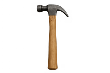 Claw hammer with wooden handle, construction tool for carpentry, repair, and building on transparent background