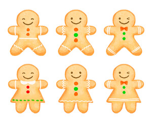 水彩風ジンジャーブレッドクッキーのイラストセット