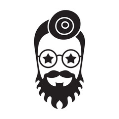 Abstract hipster man with beard mustache and star glasses vector illustration, icon, logo