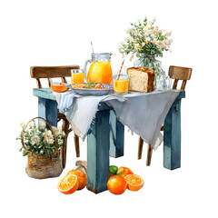 Watercolor breakfast still life isolated on white background