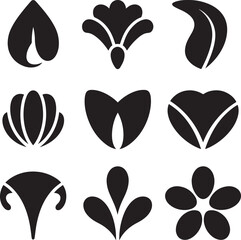 Collection of nine stylized floral and organic shapes abstract petal