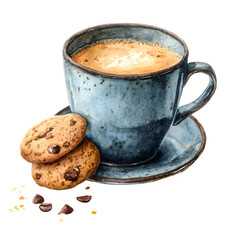 Coffee and cookies watercolor illustration isolated on white background
