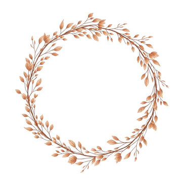 Elegant autumnal wreath with delicate leaves isolated on transparent background. Elegant autumn leaf wreath