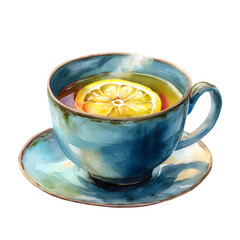 Tea with Lemon Watercolor isolated on white background