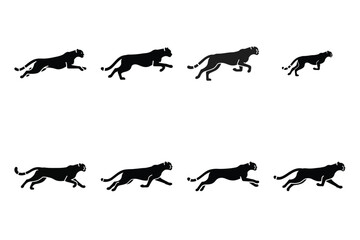cheetah sprinting  minimal silhouette vector icon set. animal  icon set.