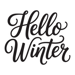Naklejka premium Hello Winter Calligraphy Black and White Holiday Season Greeting Graphic, typography