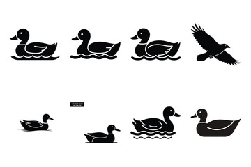 duck swimming  minimal silhouette vector icon set. animal  icon set.
