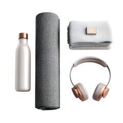 Fitness essentials arrangement isolated on white background