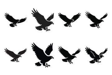 eagle soaring  minimal silhouette vector icon set. animal  icon set.