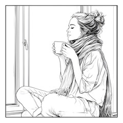 Contemplative moment with warm drink isolated on white background