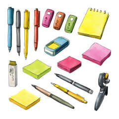 Stationery collection isolated on white background