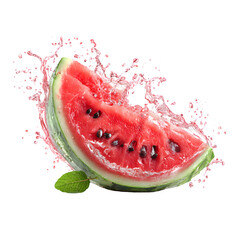 Watermelon slice with splash isolated on white background