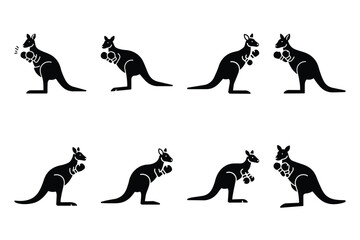 kangaroo boxing  minimal silhouette vector icon set. animal  icon set.