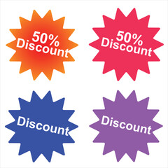 Four Starburst Discount Stickers: 50% Off and General Discount