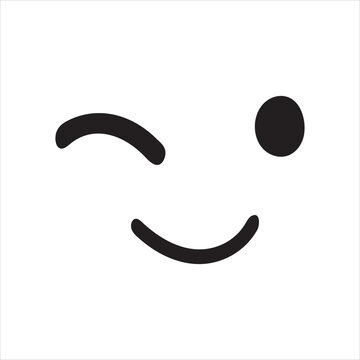 Simple winking face emoji icon art silhouette on vector white background