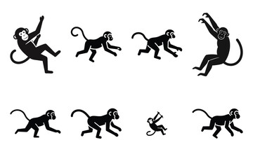 monkey swinging  minimal silhouette vector icon set. animal  icon set.