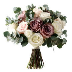 Elegant Rose and Eucalyptus Bouquet isolated on white background