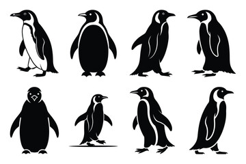 Fototapeta premium penguin walking minimal silhouette vector icon set. animal icon set.
