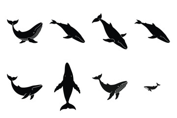 whale diving  minimal silhouette vector icon set. animal  icon set.