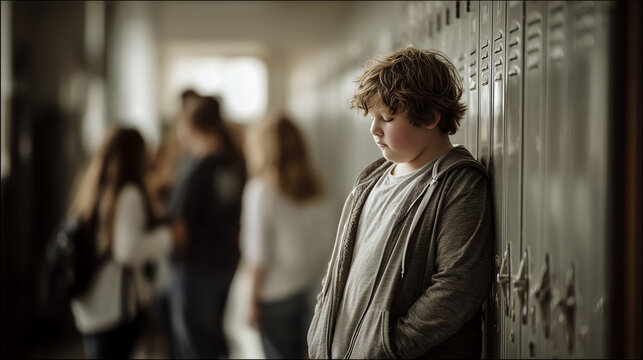 Nachdenklicher Junge in der Schule &ndash; Einsamkeit und Ausgrenzung unter Sch&uuml;lern