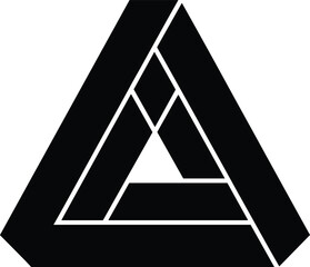 Impossible Penrose triangle illusion, geometric paradox shape, black vector design, surreal 3D effect, visual perception concept, abstract art icon, optical trick, impossible object