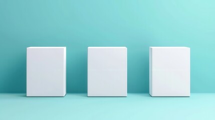 Naklejka premium Minimalist Display of Three White Boxes on Turquoise Background