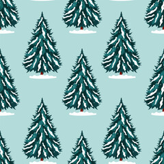 Christmas background with winter fir trees. A beautiful seamless pattern for printing on textiles, packaging, and wrapping paper.