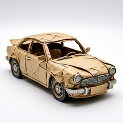 Obraz premium Vintage Paper Car Model on White Background