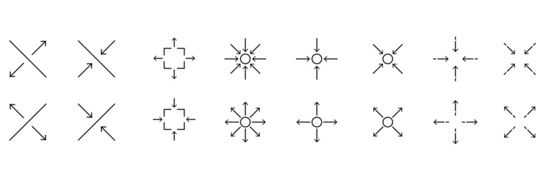 Direction arrows, expand and contract, outward inward flow, navigation pointer, abstract interface, move control, icon vector illustration