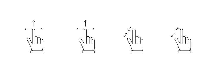 touch gesture arrows, interactive move, swipe, pointer hand vector icon illustration