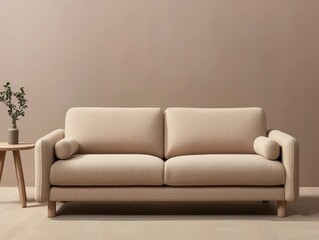 Fototapeta premium Cozy modern sofa with soft fabric and minimalistic wood legs