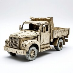 Obraz premium Vintage Paper Truck Model Made from Brown Wrinkled Paper
