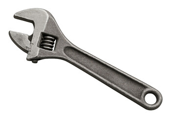 Adjustable wrench tool with metal texture for repair work, service, and maintenance on transparent background