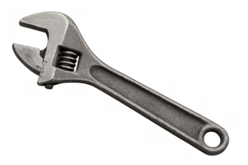 Adjustable wrench tool with metal texture for repair work, service, and maintenance on transparent background