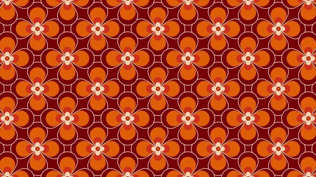 Retro flowers pattern. 1970s vintage geometric design. Seamless geometric pattern mosaic in warm brown and orange retro tones.