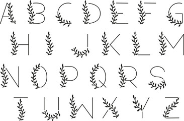 Zestaw liter z motywem liściastym. 