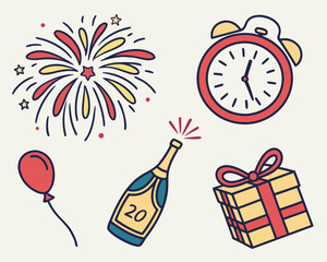 Festive illustration with fireworks and gifts