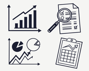 Four business charts and graphs are shown