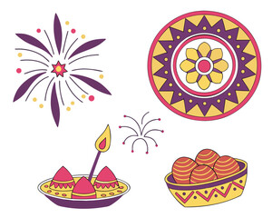 Illustration of diwali celebration elements