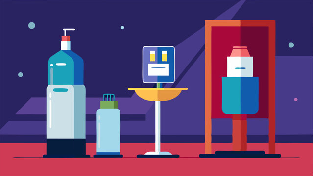 A discreetly p hand sanitizer station for guests to use.