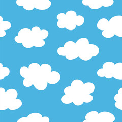 Clouds in blue sky cartoon seamless pattern. Vector illustration