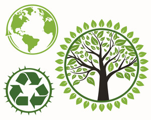 Green earth, recycle and tree logo icons