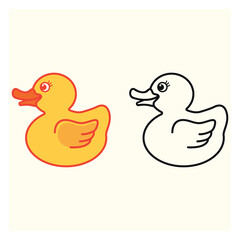 Cute Rubber Duck Vector Illustration — Colored and Outline Version