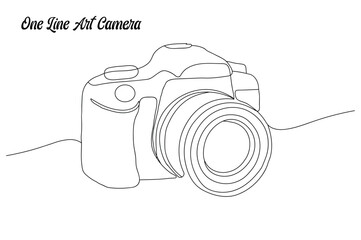 Continuous line camera drawing, Minimalist digital camera art, One line DSLR illustration, Camera continuous outline, Modern line art camera, Continuous one line DSLR, Linear digital camera vector