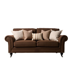 Fototapeta premium Elegant Brown Sofa with Decorative Cushions with transparent background