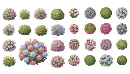 Collection of diverse spherical floral arrangements and greenery accents