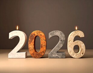 Number 2026, representing the New Year, symbolizes the future and change. This concept digit is carved into sandstone with natural texture, embodying hope for the coming year