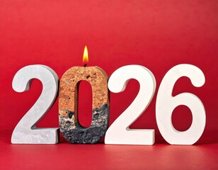 Number 2026, representing the New Year, illustrates a concept of future change. The digit is carved with a rough sandstone texture found in nature, instilling hope for the entire year.