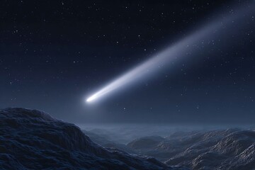 Fototapeta premium Stunning Night Sky with Comet Over Dark Mountain Landscape